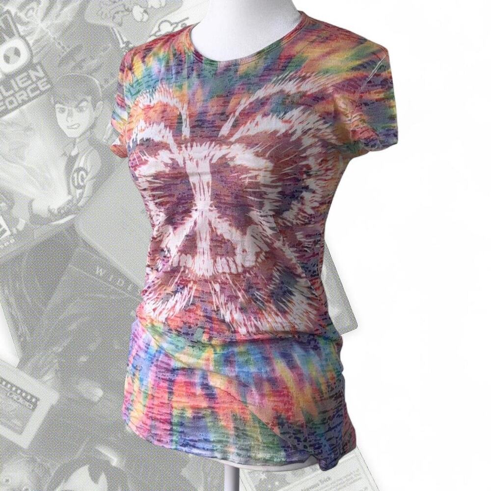 Vintage 90’s Rainbow Tie-Dye Short Sleeve Butterfly Peace Sign Graphic Tee / Top